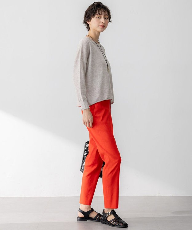 23区 【洗える】リネンレーヨンストレッチ テーパード パンツ オレンジ系
