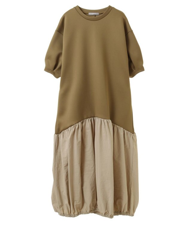 Green Parks ａ．異素材切り替えバルーンワンピース Khaki
