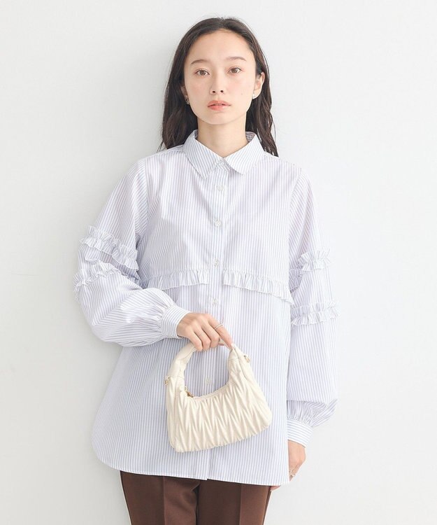 earth music&ecology レギュラーカラーフリルシャツ Off White