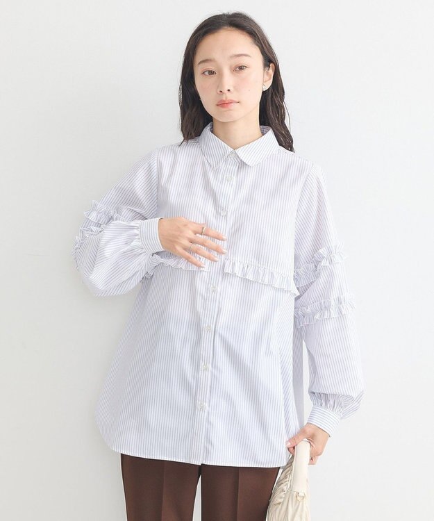 earth music&ecology レギュラーカラーフリルシャツ Off White