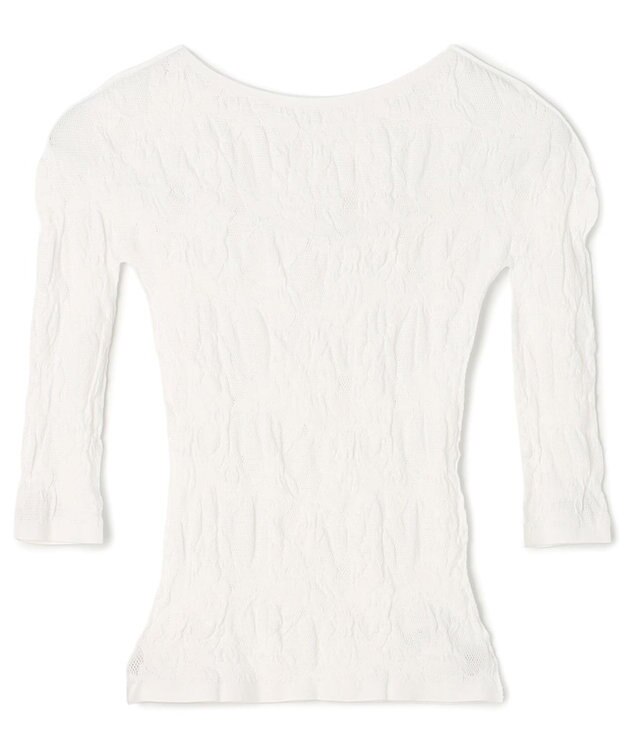 Chacott シアーレースボートネックトップ ホワイト