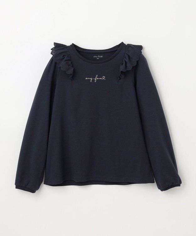 ANY KIDS 肩レース長袖Tシャツ ネイビー
