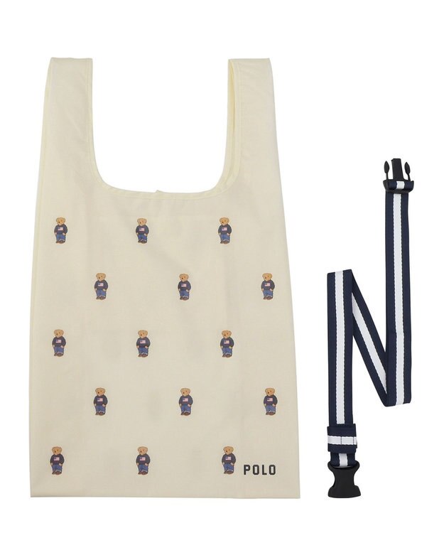 MOONBAT POLO RALPH LAUREN ベルト付きレインバッグ ポロベア総柄／撥水 透湿 オフホワイト