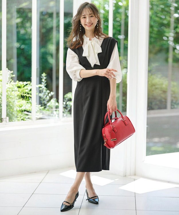 ANY SIS S 【洗える】フリルボウタイ ブラウス オフ