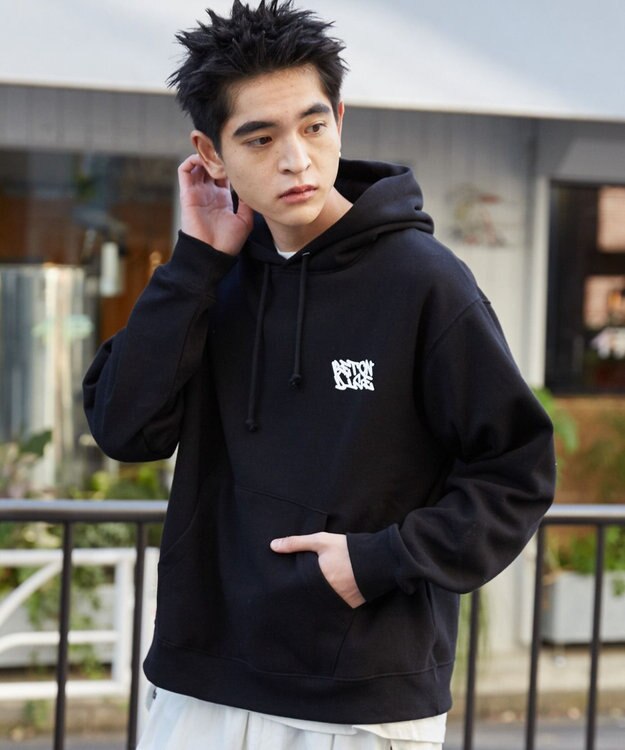 WEGO 【裏起毛/ユニセックス着用ITEM】リラックスフィットグラフィックパーカー ブラック