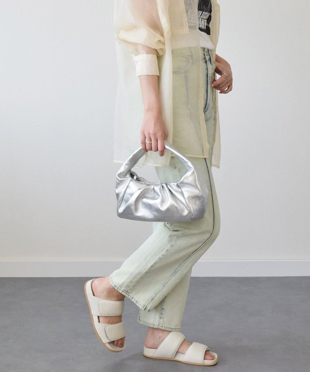 INTER-CHAUSSURES 【ANDREA CARDONE ITALI】ギャザーレザーホーボーバッグ シルバー