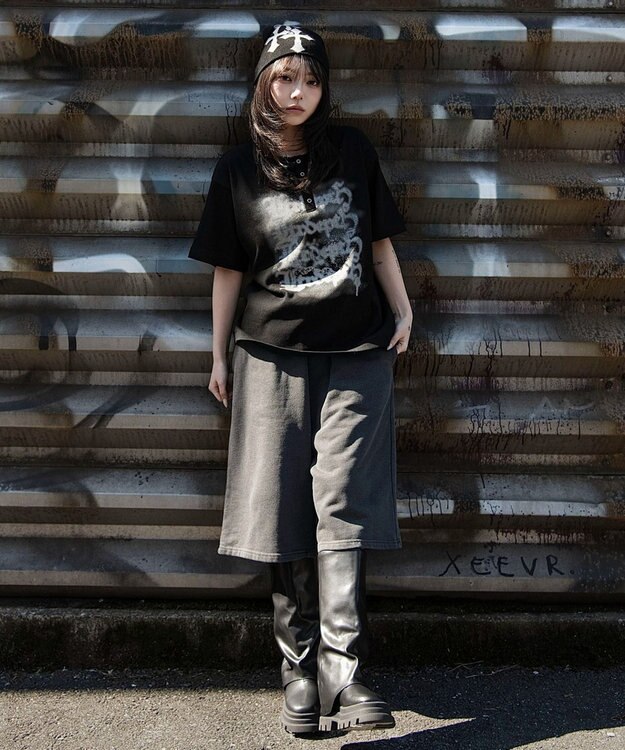 WEGO 【ユニセックス着用ITEM】グラフィックヘンリーネックT（SS） ブラック