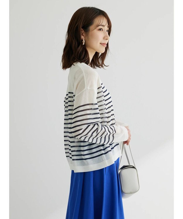 Green Parks シアーボーダーニットプルオーバー Navy