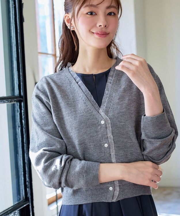 Tiaclasse 【洗える】オーガンジーラインカーディガン グレー