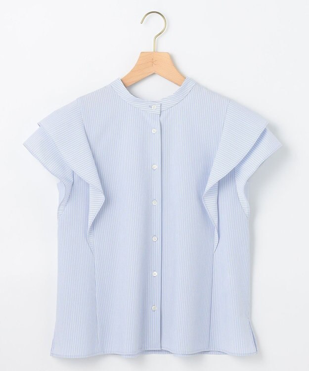 組曲 【前後着用可】ドライタッチダブルフレア ブラウス ブルーストライプ系1