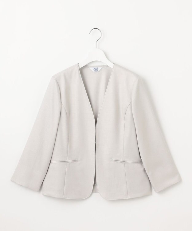 J.PRESS LADIES L 【セットアップ対応・洗える・UVケア・吸水速乾】OXIJEWELストレッチ ノーカラー ジャケット ライトグレー系