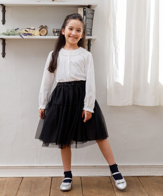 組曲 KIDS 【150-160㎝】プリーツカラー ブラウス オフホワイト系