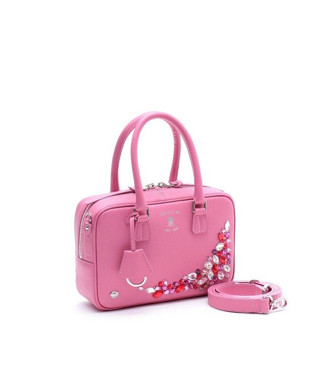 A.D.M.J. スワロフスキー・クリスタル　牛革　ボストンバッグ　23cm USU