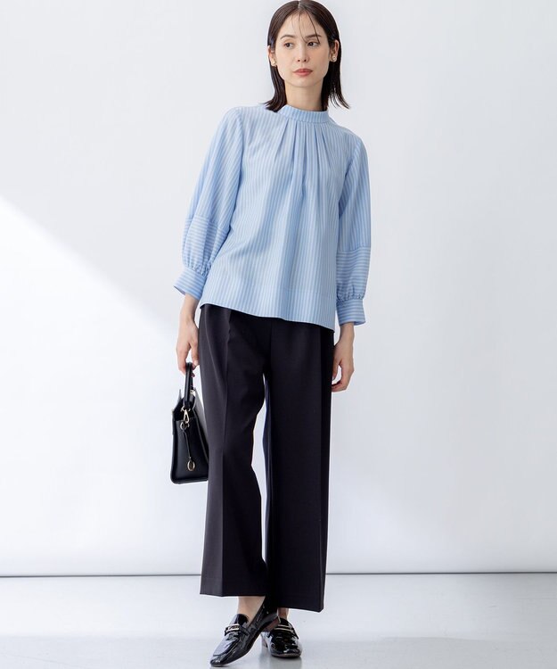 組曲 ドライタッチツイル ワイドパンツ ブラック系