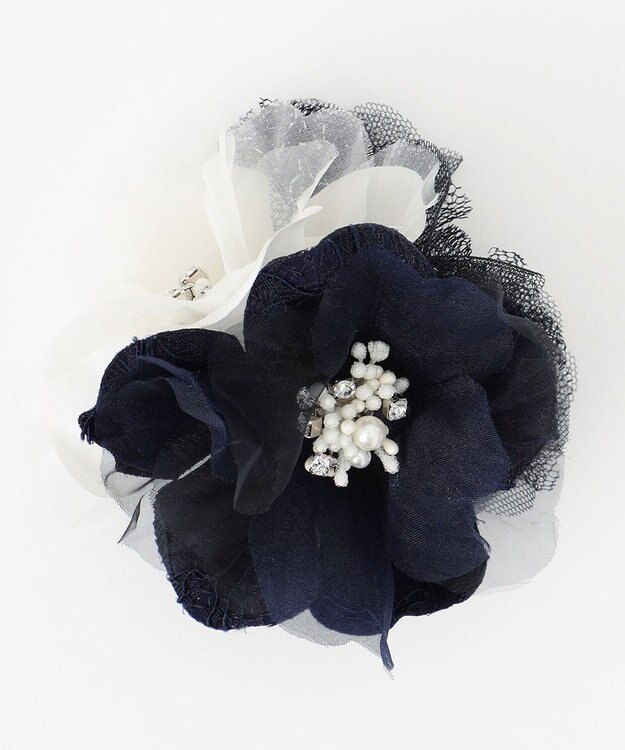 ANY SIS ツインレースフラワー コサージュ ネイビー×アイボリー