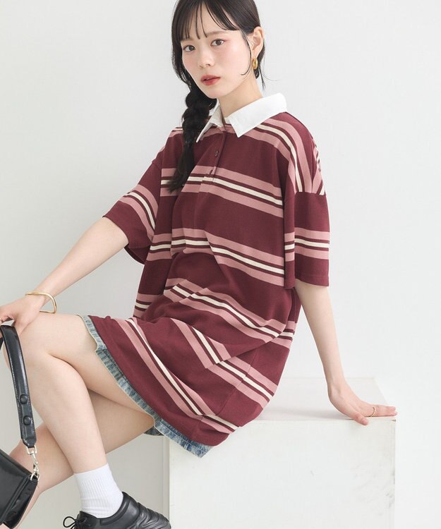 earth music&ecology レトロボーダーラガーミニワンピース Border Pink