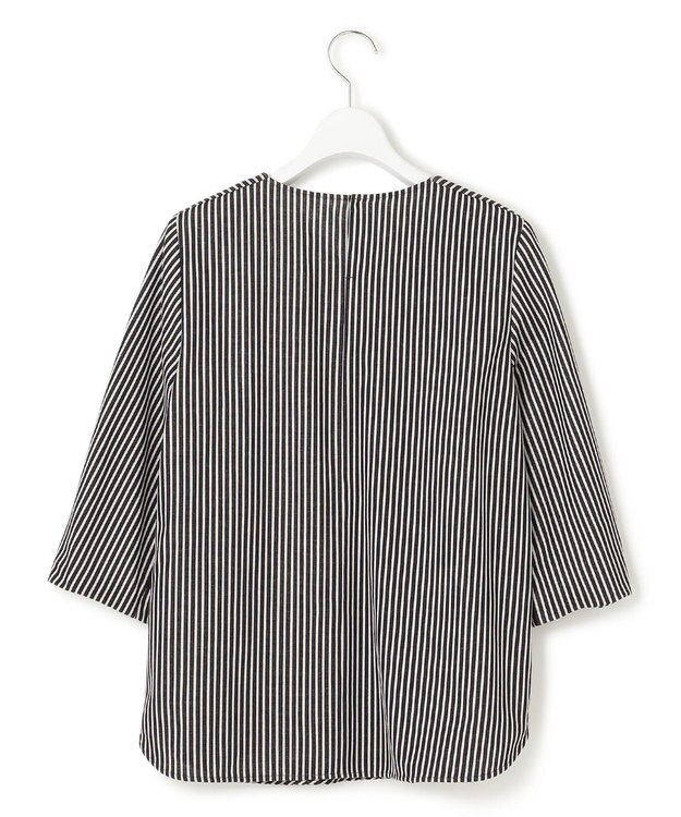 23区 【洗える】ブラウスライクジャージー ストライプ カットソー ネイビーストライプ
