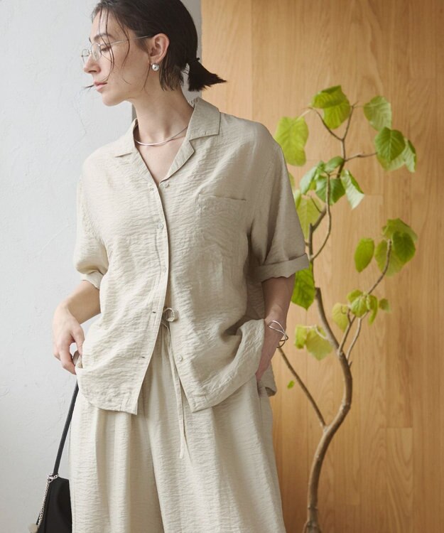 WEGO 【ANGIE VINTAGE】接触冷感開襟シャツ ホワイトアイボリー