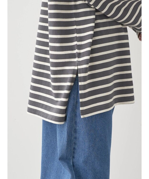 earth music&ecology バック釦ボーダーチュニック Charcoal Gray