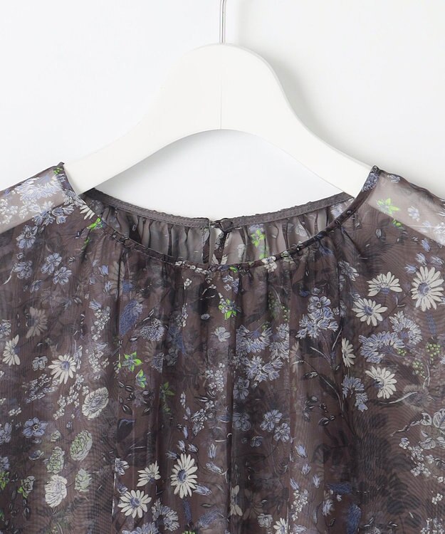 自由区 【セットアップ対応・洗える】ボタニカルフラワープリント ブラウス セピア系