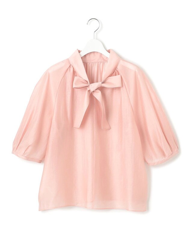 23区 L 【WEB&一部店舗限定/洗える】ライトシアーミクスチャー ボウタイ ブラウス ピンク系