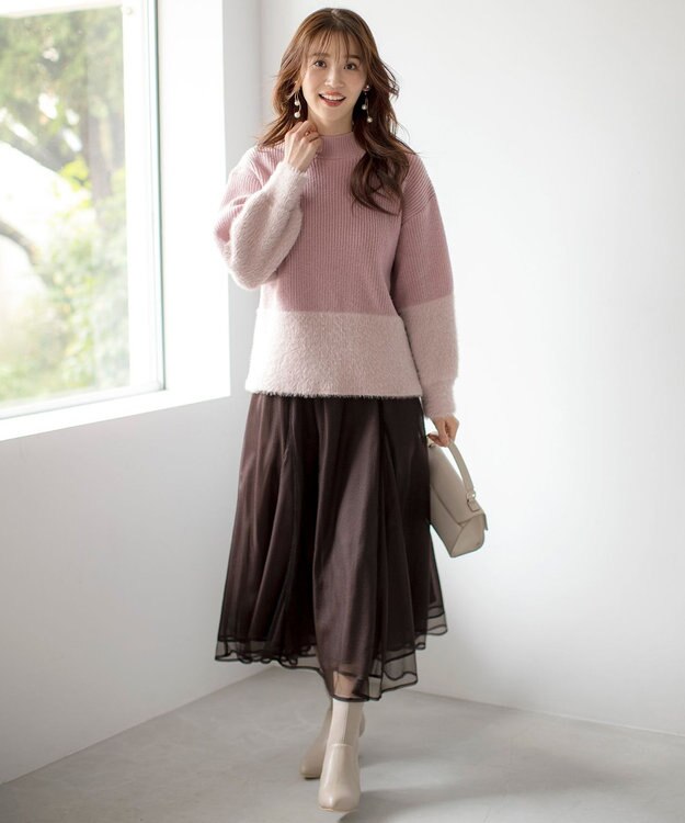 ANY SIS 【洗える】ラッセルチュールマチ スカート ブラウン