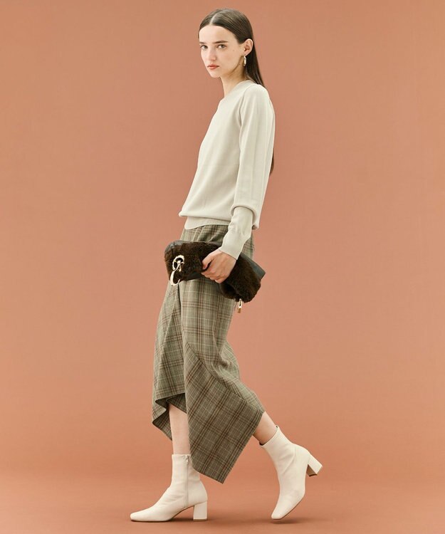 BEIGE， SELMA / チェックウールラッフルスカート Camel × Nude