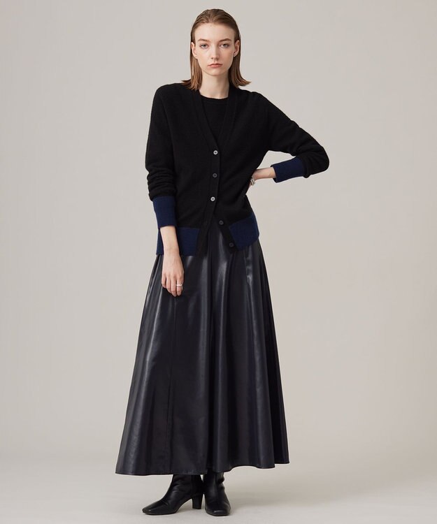 ICB L ピュアカシミヤ カーディガン ブラック×ネイビー系