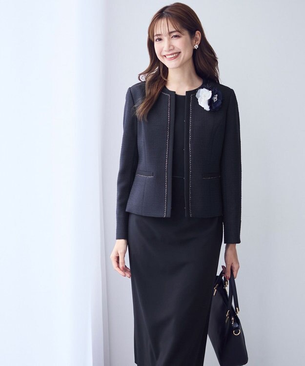 ANY SIS リップルボーダーストレッチ ジャケット ネイビー