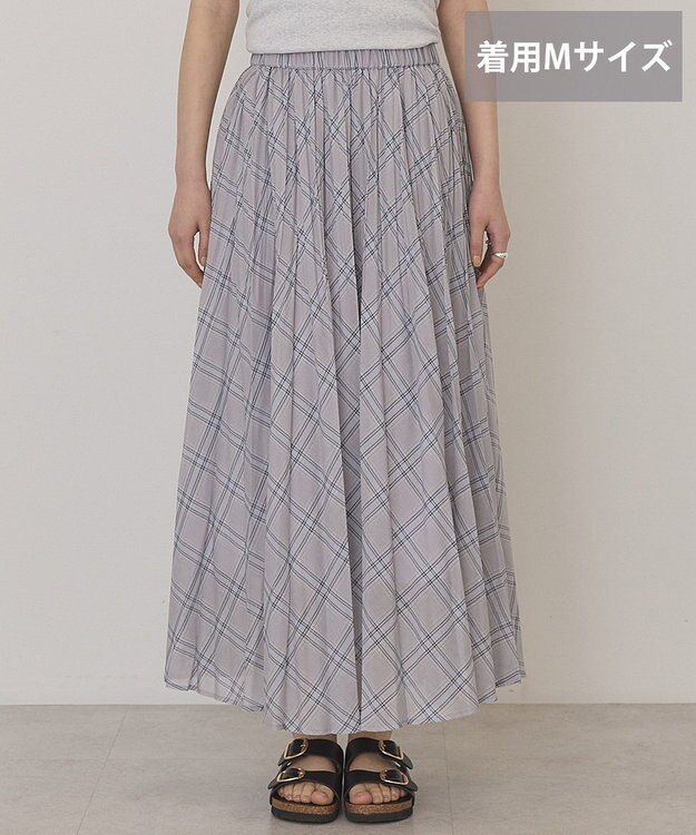 AMERICAN HOLIC 【選べる丈】チェックシアープリーツスカート Light Gray
