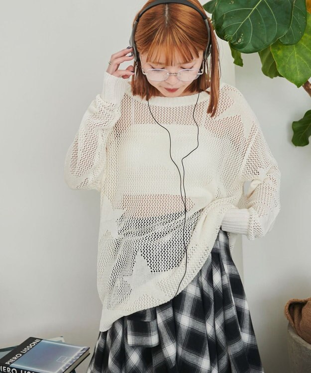 WEGO スターメッシュBIGニット ホワイト