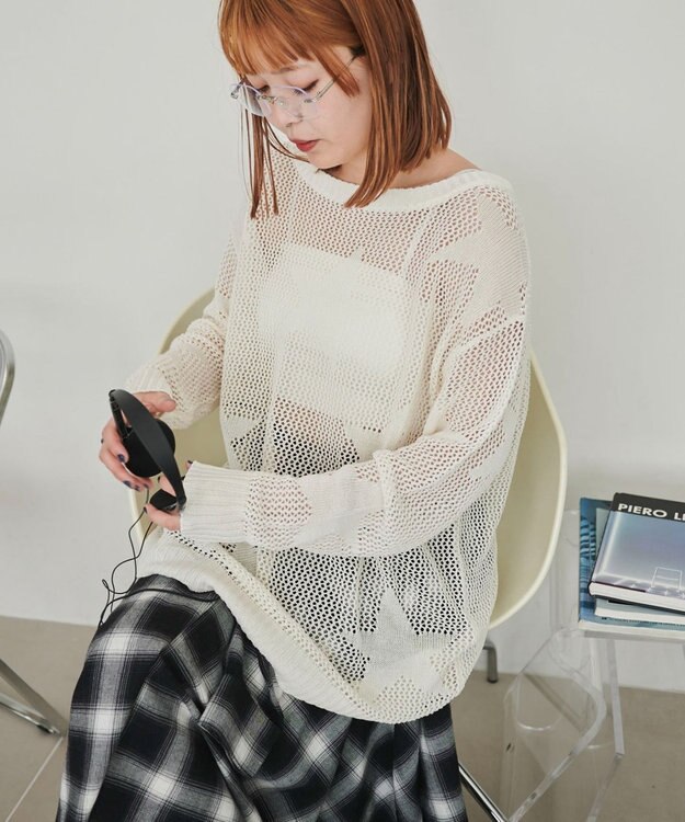 WEGO スターメッシュBIGニット ホワイト