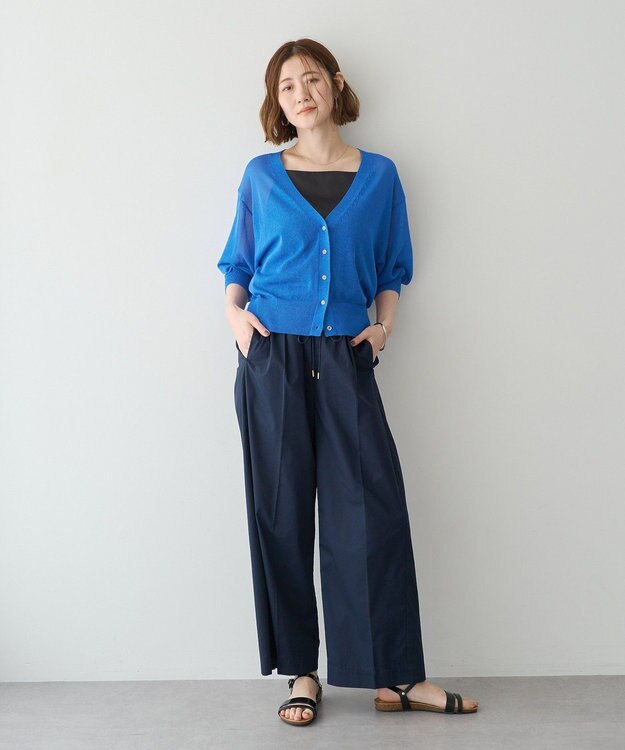 YECCA VECCA コットンイージー切替ワイドパンツ Navy