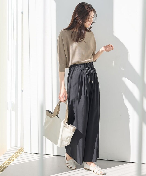 ANY 【新色追加/ウエストゴム】清涼リラックスハイウエストパンツ ブラック