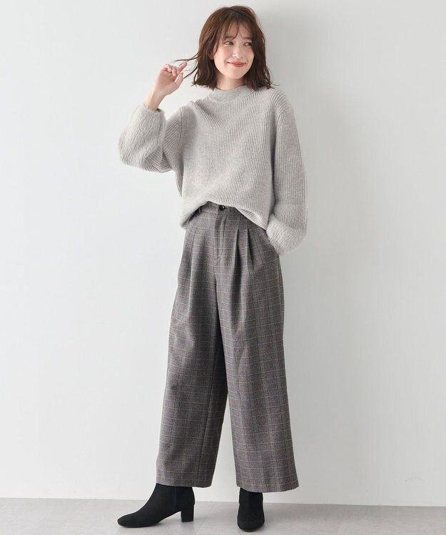 ANY 【洗濯機可/ウエストゴム】ウーリッシュ２タックワイドパンツ グレンチェック