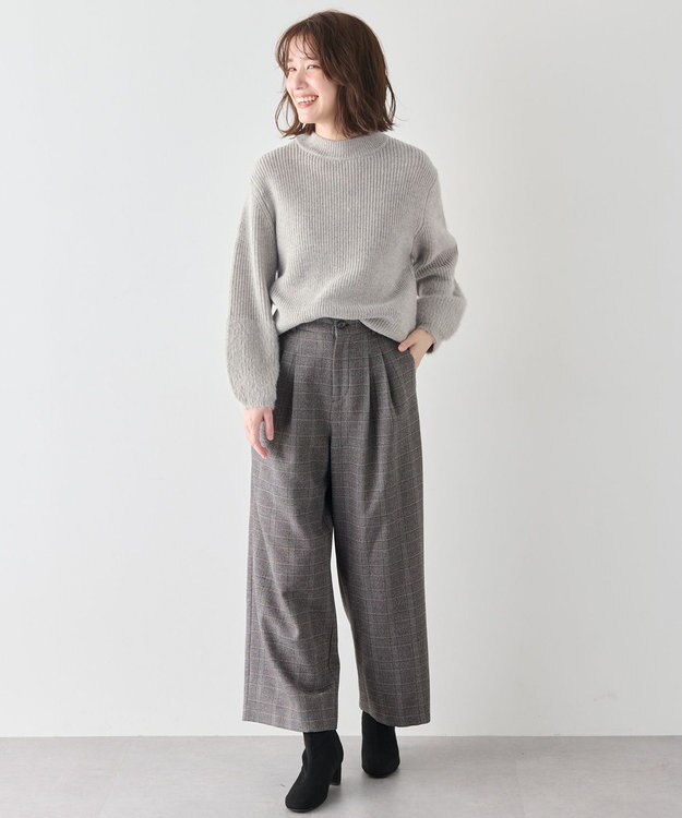 ANY 【洗濯機可/ウエストゴム】ウーリッシュ２タックワイドパンツ グレンチェック