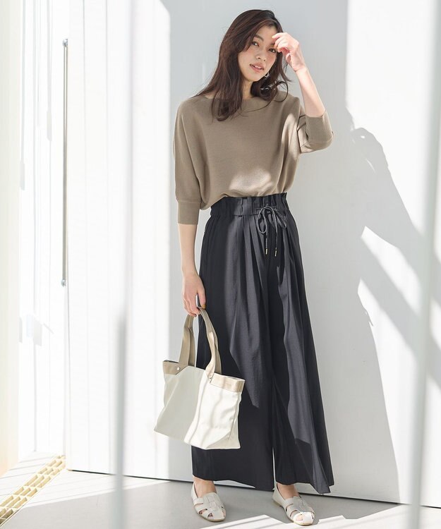 ANY 【新色追加/ウエストゴム】清涼リラックスハイウエストパンツ ブラック