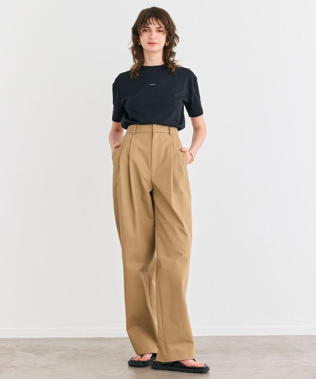 BEIGE， 【洗える】GAZANIA / コットンチノ2タックワイドパンツ Camel Beige