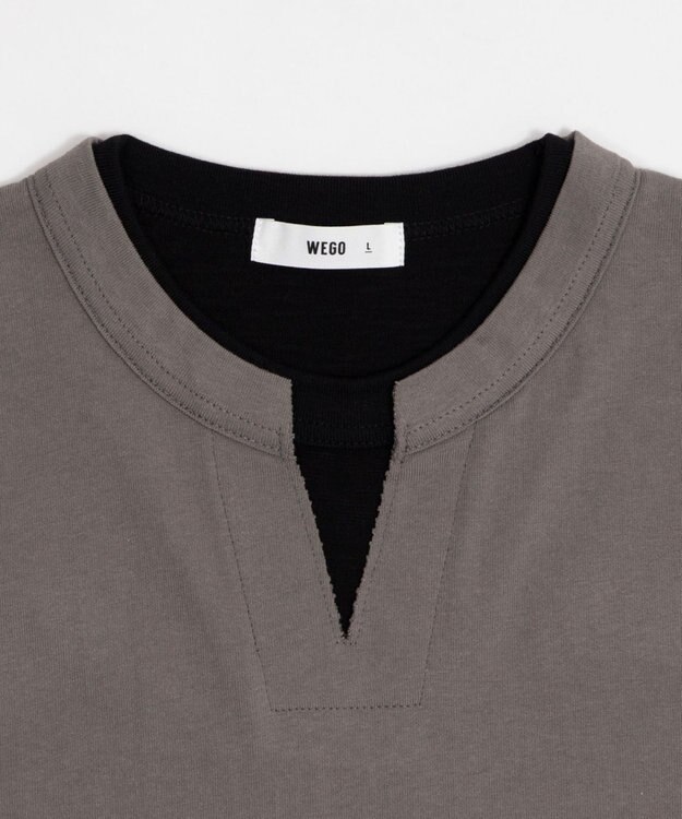 WEGO 【ユニセックス着用ITEM/MLサイズ展開】フェイクレイヤードキーネックT（SS） スミクロ