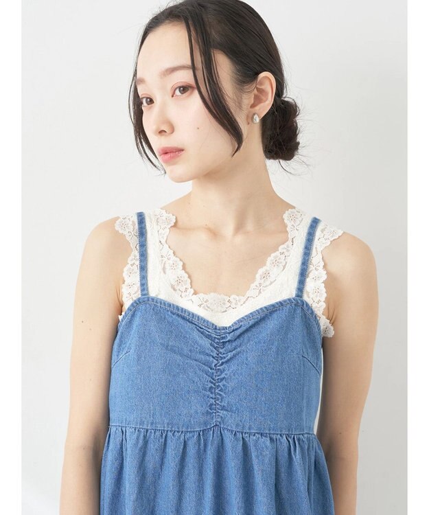 earth music&ecology デニムバックレースアップワンピース Light Indigo