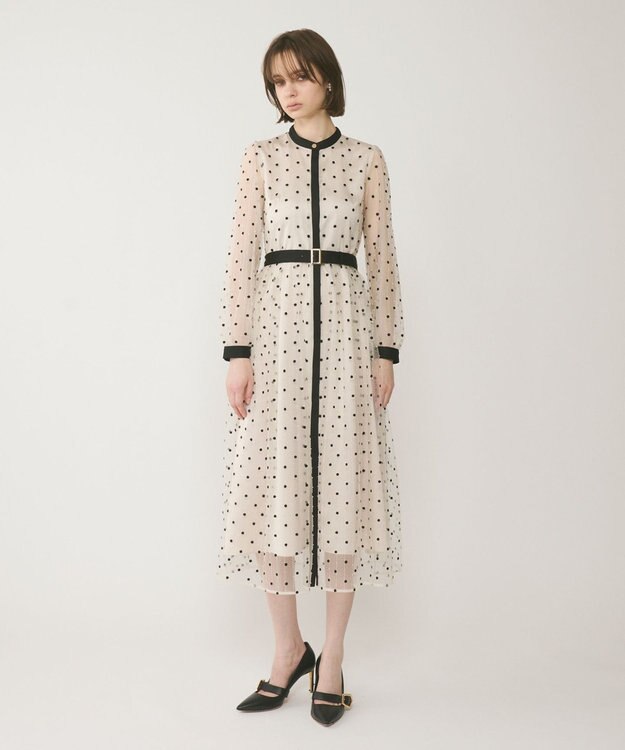 GRACE CONTINENTAL ビーズ刺繍ドットドレス キナリ