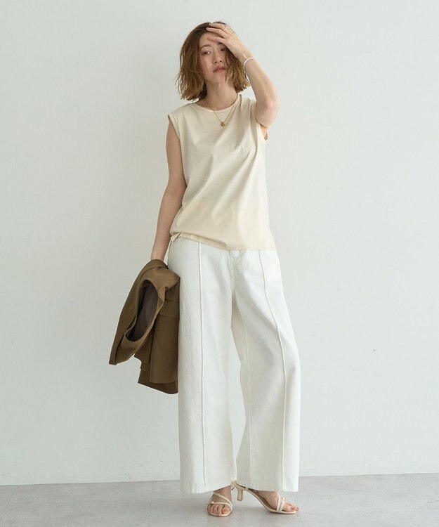 YECCA VECCA コットンスムースノースリーブトップス Off White