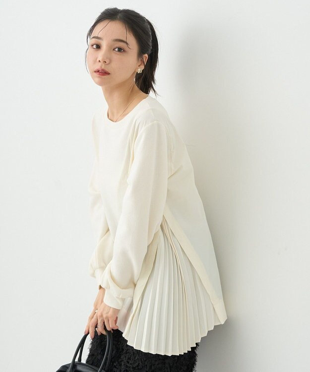 earth music&ecology サイドプリーツ裏起毛プルオーバー Ivory