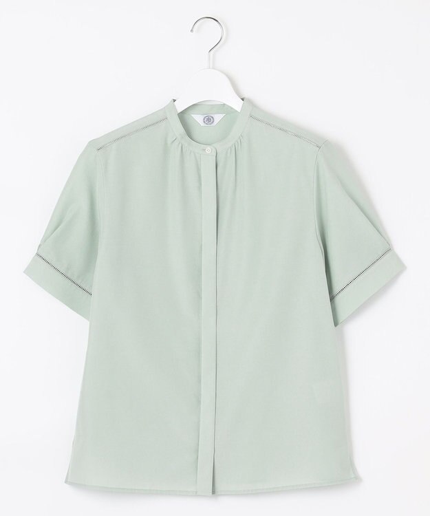 J.PRESS LADIES 【洗える・イージーケア】ライトタンブラー バンドカラー ブラウス ライトグリーン系