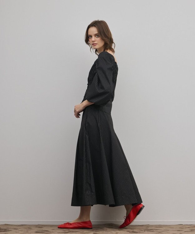 GRACE CONTINENTAL ラメドットタフタジャガードスカート ブラック