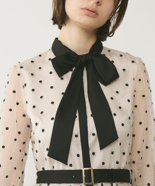 GRACE CONTINENTAL ビーズ刺繍ドットドレス キナリ