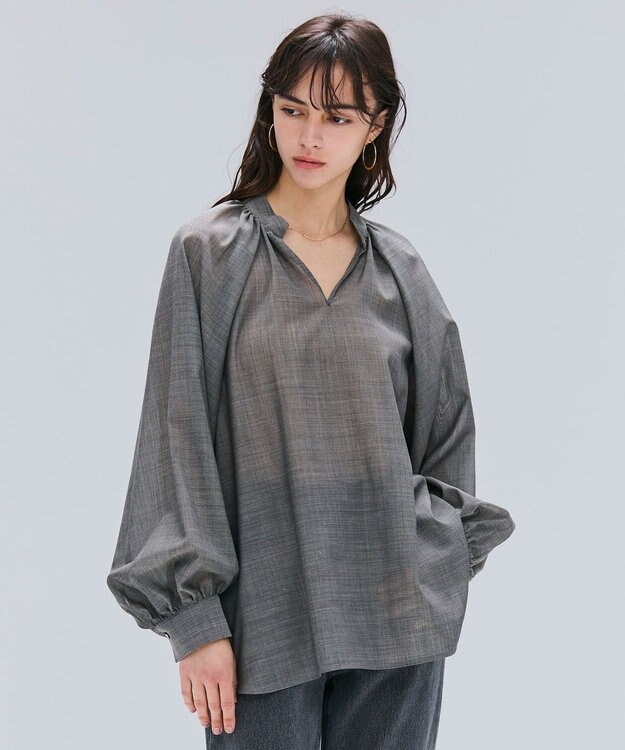 BEIGE， 【洗える】MOYE / シアーウールパフスリーブブラウス Charcoal