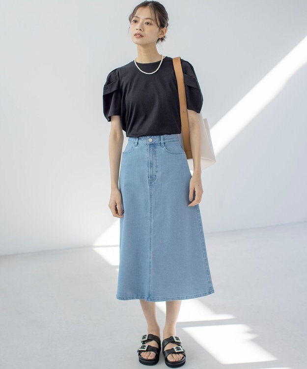 組曲 ミッドデニムタイト スカート ブリーチインディゴ系