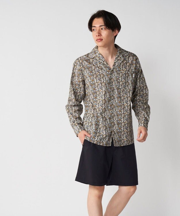 OP／FILA 【Ocean Pacific】プリント長袖オープンネックシャツ ブラウン