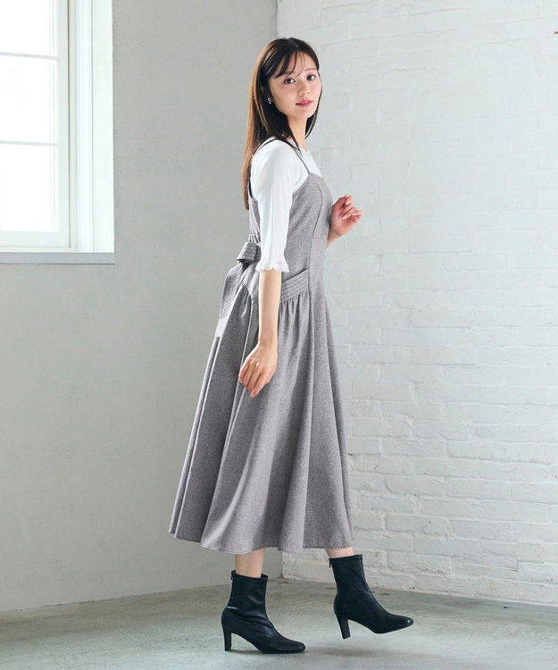 Feroux バッグリボン ジャンパースカート ライトグレー系
